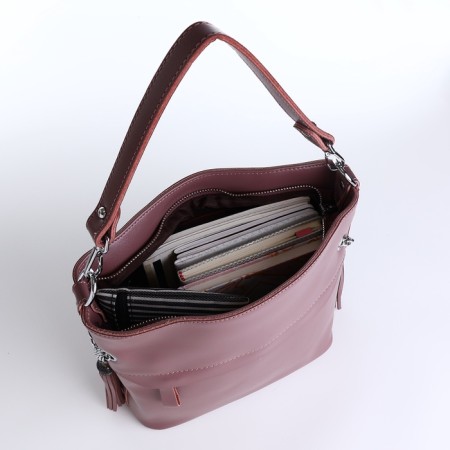 Luggage bag, 2 external pockets, long belt, powder color-9