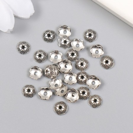 Decor hat for beads diam 5-6 mm Metal "flower of petals" silver 0.6x0.6 cm-2