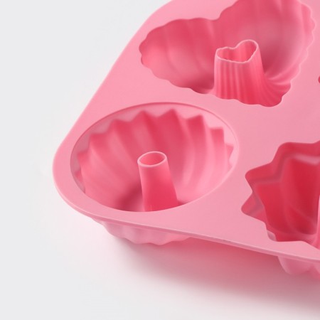 Baking uniform "German cupcake", silicone, 17 × 17 cm, 4 cells, pink color-4
