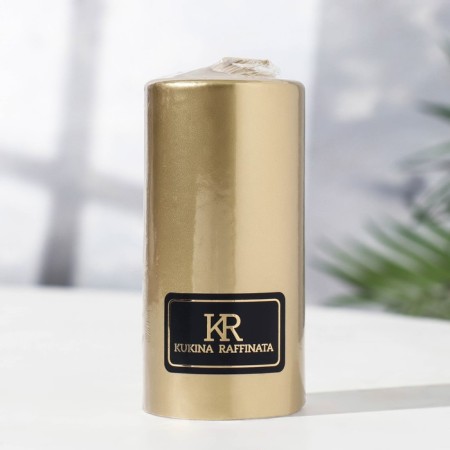 Candle - paraffin, varnished, gold metallic cylinder, 5.6 × 12 cm-1