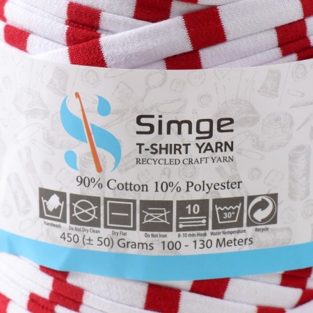 Knitted yarn secondary 90% cotton, 10% p/e, 100m/450 ± 50 g (white-red strip)-3
