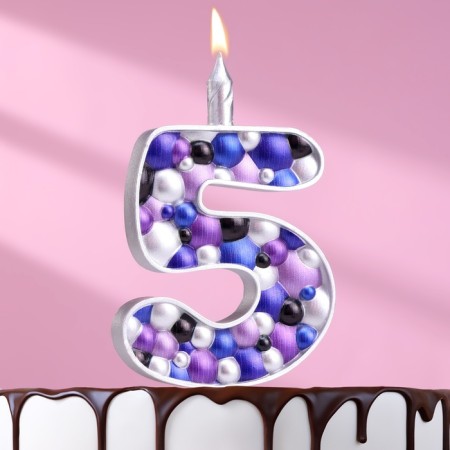 Candle for the cake "Bubbles", number "5", 10 cm, silver