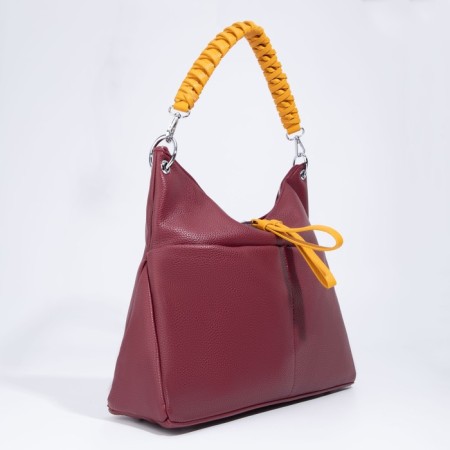 Bag-bag, lightning department, 3 outer pockets, long belt, burgundy/yellow color-2