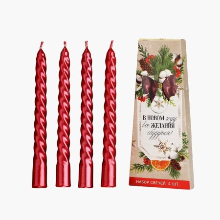 Candles twisted "Happy New Year", 4 pcs, 6.8 x 16 x 2 cm-1