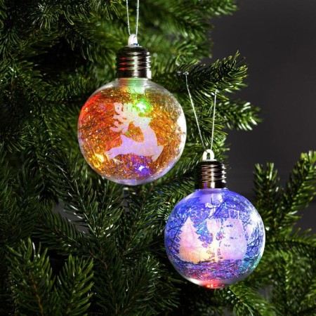 A set of Christmas tree balls "Ice patterns" 2 pcs., Batteries, 1 LED, RGB glow