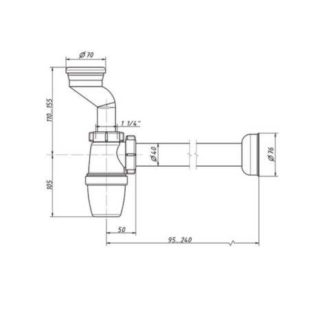 Siphon for Pissuar ORIO RV-31009, 1 1/4 "x 40 mm, with a cuff d = 40/46 mm, with a pipe 40x40 mm-6