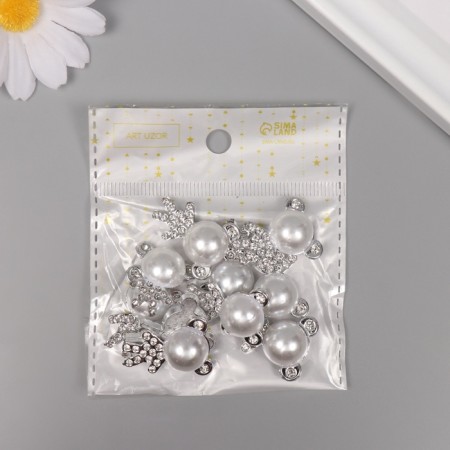 Decor for creativity plastic "Bear with rhinestones" silver set 10 pcs 2.5x2x1 cm-3