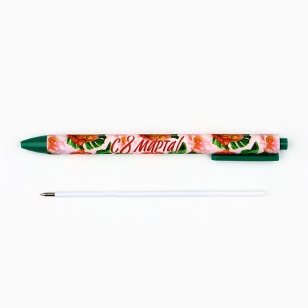 Ballic pen, blue paste, 0.7 mm, automatic, matte "since March 8"-2