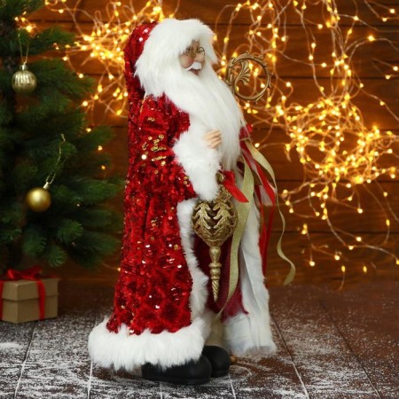 Santa Claus "in a red suit, with a patterned staff and a flashlight" 27x50 cm-3