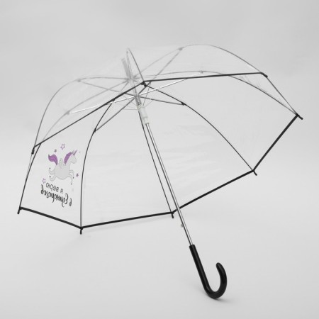Umbrella women's dome "I believe in unicorns", 8 spokes, d = 88 cm, transparent-2