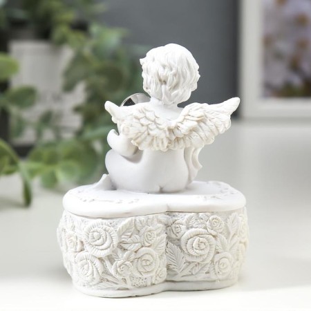 Souvenir Polystone Casket "Snowthrough Angel with an overflowing heart" 8x6.5x5.4 cm-3