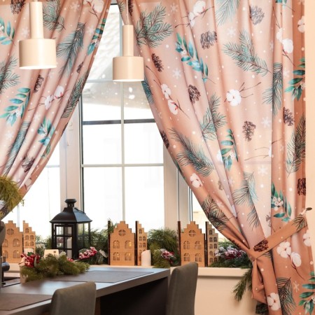 Set of curtains d/kitchen with sequences of Etel Fir Branches, 145x180 cm - 2 pcs, Gabardin-1