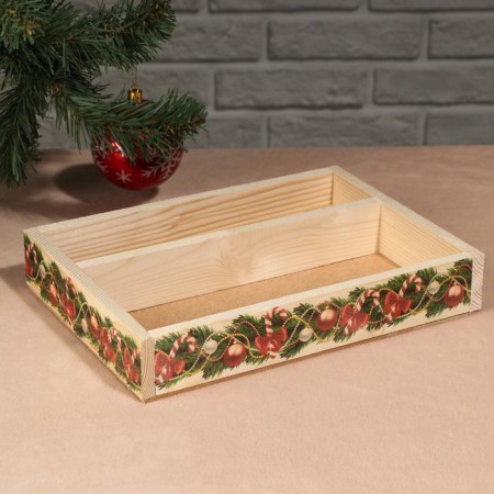 Cashpot box Gift "New Year's garland", 2 departments, 25.5 × 20 × 5 cm