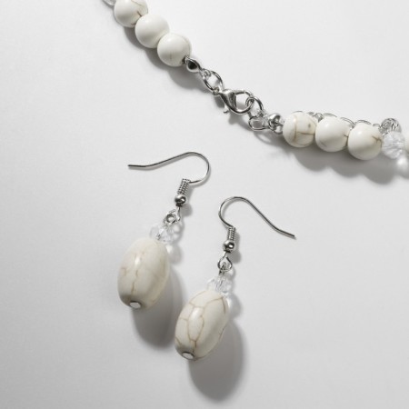 Set 3 objects: earrings, beads, bracelet "Witter", beads No. 8, white color, 42 cm-1