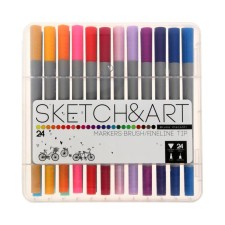 Set of art markers 24 colors Sketch & Art, water -based pigment ink, in a plastic penalty