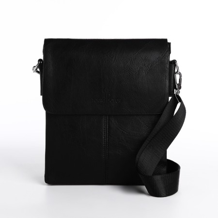 Male bag on lightning, terra dever, long belt, black color-1