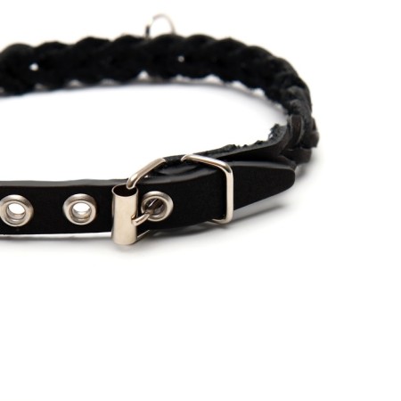 Collar leather wicker, 1.2 x 36 cm, Osh 20-30 cm, black-1