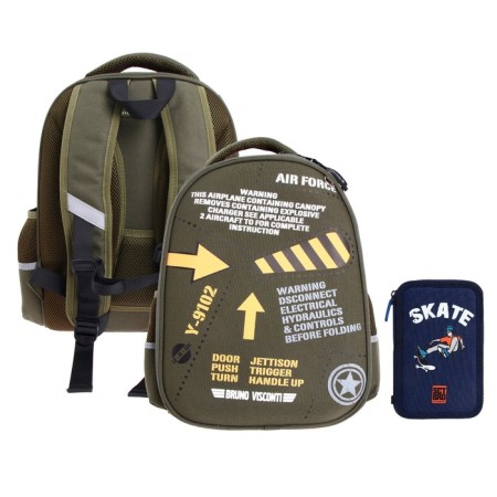 Frame backpack 38 x 30 x 20 cm, + pencil case, Bruno visconti "attention"