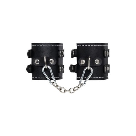 Handcuffs with two belts and red lining Pecado BDSM, leather, black-2