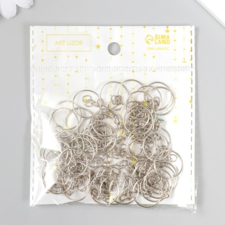 The basis for the key fob Ring metal with a chain silver d = 1.4 cm, DL. chains 1.8 cm set 60 pcs-5