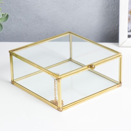 Casket glass with a metal frame "Square with faces" gold 5x12x12 cm