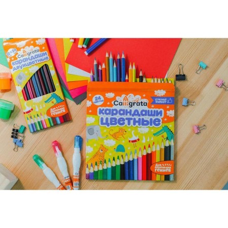 Pencils 24 colors, wooden, triangular body, in a cardboard box-5