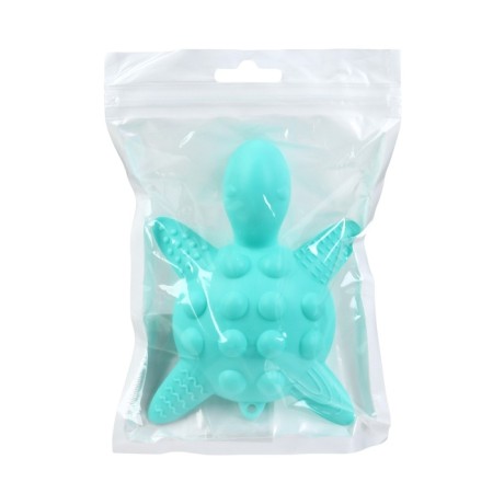 Silicone teether for teeth with a rattle of "turtle", turquoise color, crumb I-7