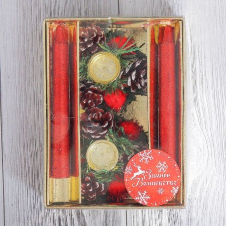 New Year's candle with the candlestick "Brill" (set 4 pcs) 3.5x11x15 cm, red-1