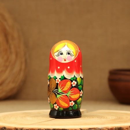 Matryoshka "Strawberry", red scarf, 3 puppet, 10-12 cm-11