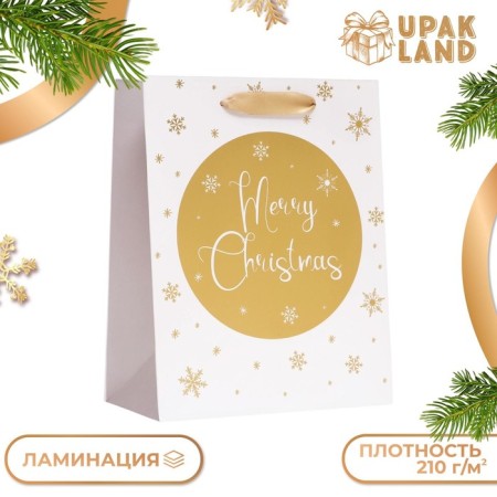 Gift, laminated, "golden snowflakes", 18 x 23 x 10 cm