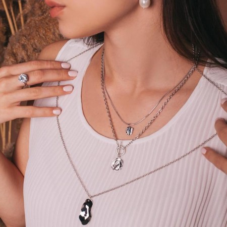 Piece "chain" Coin and toggle, color silver, 70 cm-1