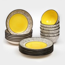 A set of Vostochnye dishes, ceramics, yellow, 18 objects: 6 ST-20 cm, 6 pt-25 cm, 6 pcs-15 cm 700 ml, 1 variety, Iran
