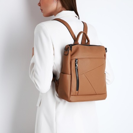 Women's backpack made of artificial leather with lightning, 4 pockets, brown color-8