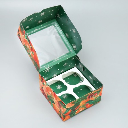 Box for cupcakes folding with bilateral application of "Orange", 16 x 16 x 10 cm, New Year-3