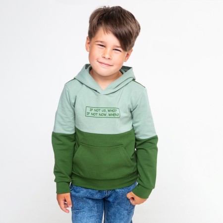 Sweatshirt for a boy, the color is gray-green, height is 104 cm