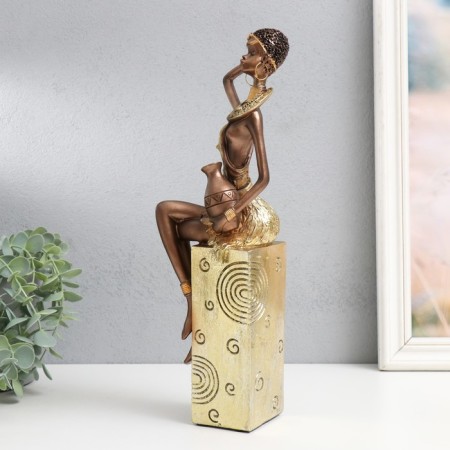 Souvenir Polystone "African with a jug, on the stand" Gold Pattern - circles 10.5x8x33.5 cm-3