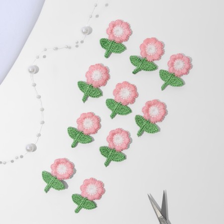 Knitted elements "flowers", 2.5 × 3.5 cm, 10 pcs, pink/green color-1