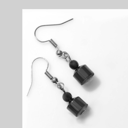 Earrings "hematite" cylinder, black color in silver