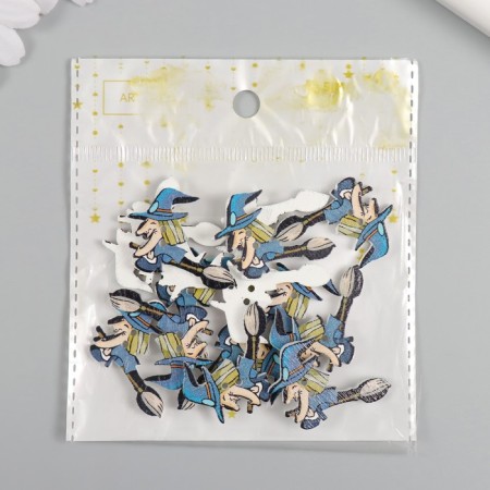 Buttons wood for creativity 2 punctures "Witch on a broomstick" Set 15 pcs 3.5x2.5 cm-3
