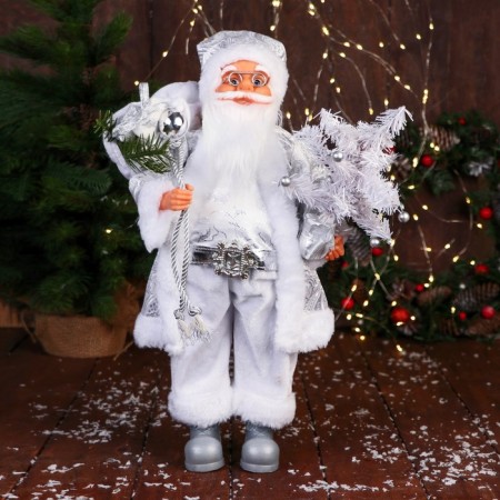 Santa Claus "with a Christmas tree with balls and gifts" 50 cm, silver