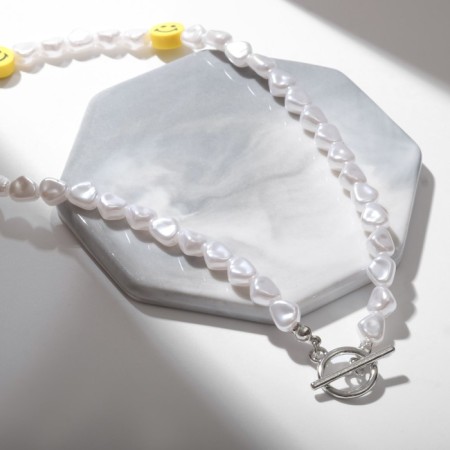 The necklace "Pearl beads" emoticons, yellow-white color, 40 cm-1