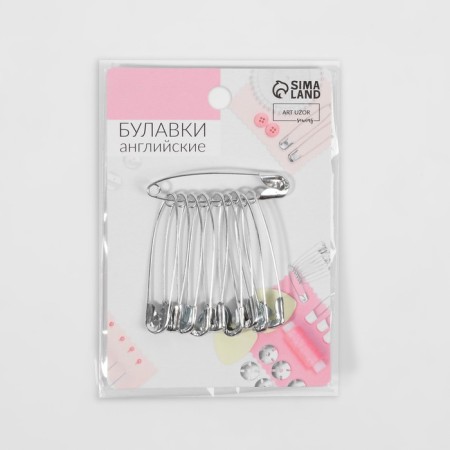 English pins, 45 mm, 10 pcs, silver color-3
