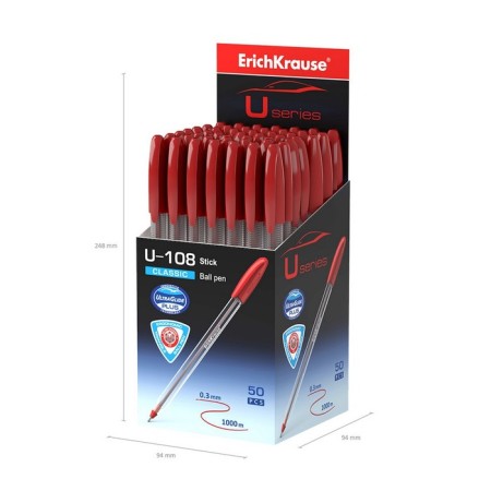 Ballpoint pen Erichkrause U-108 Classic Stick 1.0, Ultra Glide Technology, Ink red-4
