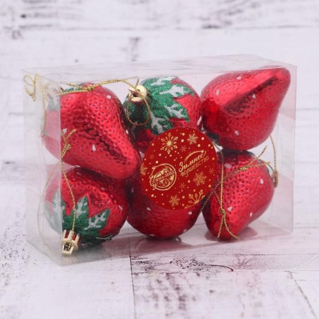 Christmas tree decoration "Strawberry" (set 6 pcs) 4x6 cm, red-1