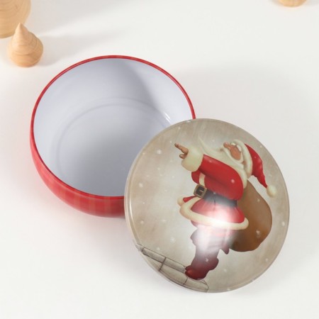 Casket Metal Circle "Dancing Santa Claus" 13x13x6 cm-2