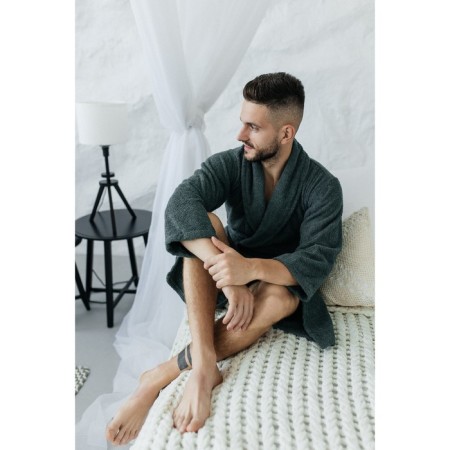 Tainted male bathrobe, size 52, dark green color-1