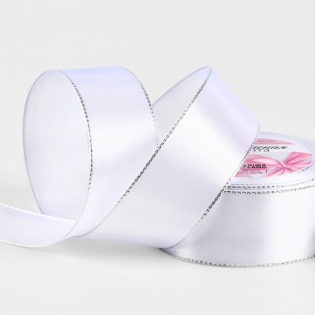 A satin ribbon "Silver threads", 40 mm × 23 ± 1 m, white color No. 01