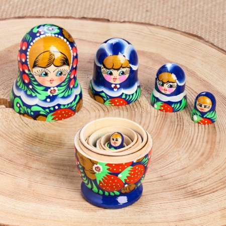 Nesting doll "Blue Dress", 5-doll, 10 cm, manual painting-3