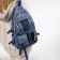 A backpack with a zipper, 3 outer pockets, blue color