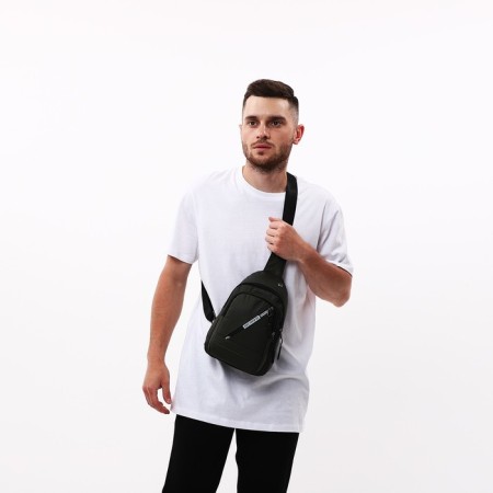 Male sling bag from textiles, headphones, green color-7